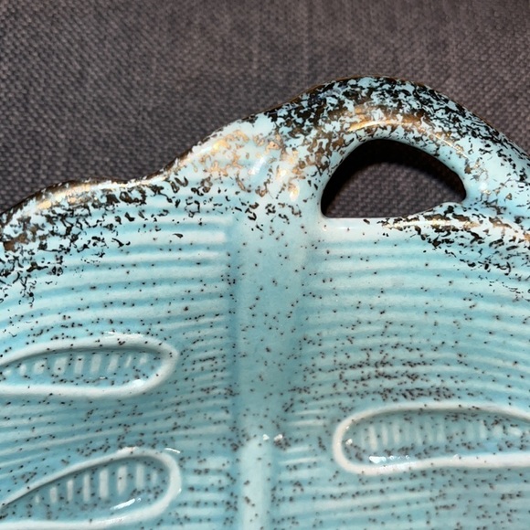 California Pottery Dip Bowl Mid-Century Aqua w/ Gold 7x7" Vtg Rare - Picture 2 of 6